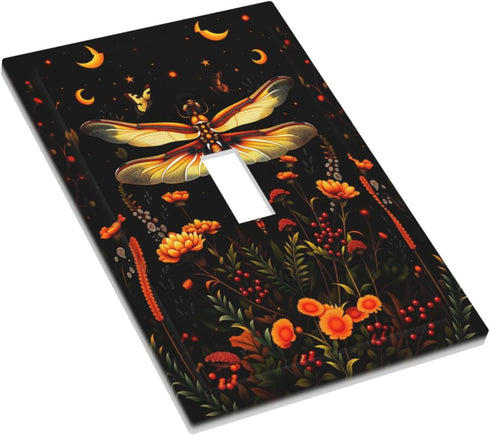 HTSAHKV 3 5 Inch Floral Dragonfly Wall Plate Light Switch Cover Single Gang Outlet Faceplate Print Plate Cover X
