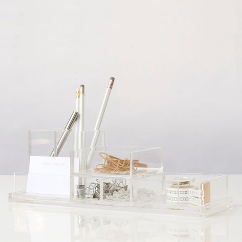 RUSSELL+HAZEL Acrylic Bloc Tape Dispenser, Clear, 4” x 4” x 1.5”, Gold, (32025)