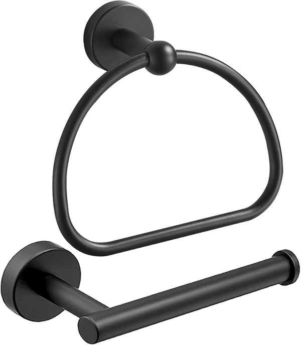 Leyden Matte Black Toilet Paper Holder and Hand Towel Holder, 2 Pieces Bathroom Hardware Accessories Set, SUS304
