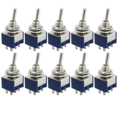 HiLetgo 10pcs AC 125V 6A ON/ON 6 Terminals 2 Position DPDT Toggle Switch MTS202