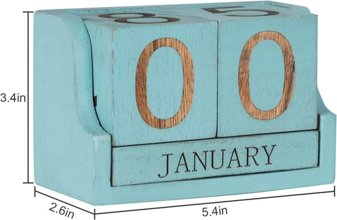 Wooden Desk Calendar Blocks, Perpetual Date Block for Teachers, Rustic Decoration, Small Home Desktop Decor (Ocean Blue)
