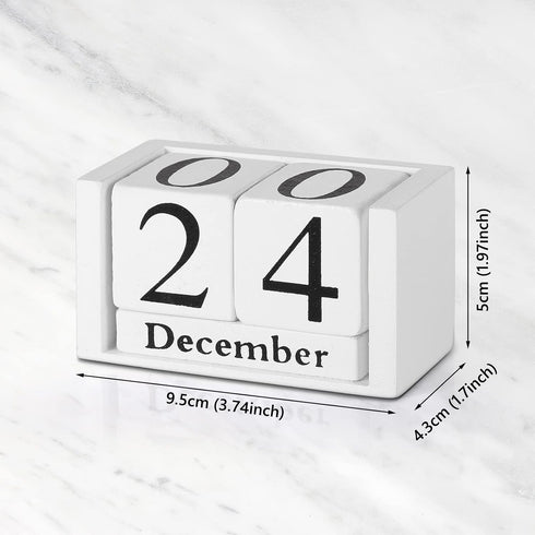 Wyleaves Vintage Wooden Calendar, Wooden Date Block Perpetual Calendar for Desk, Time Concept Rustic Wooden Cubes