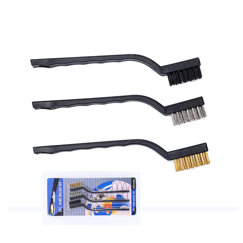 3Pcs Mini Wire Brush Set for Cleaning and Rust Removing, 7 Inch Industrial Brushes of Stainless Steel/Nylon/Brass