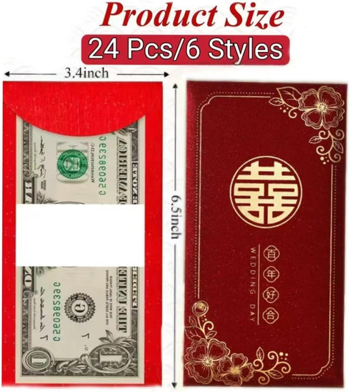 DEUDSORY 24Pcs Red Chinese Festive and Luck Money Red Envelope, Suitable for Wedding Celebrations