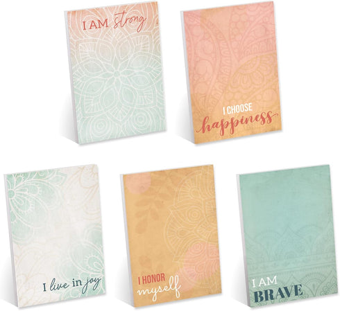 Motivational Affirmation Sticky Note Pad Assortment / Set of 5 Multicolor Note Pads / 4" x 6" / 50 Sheets Per Pad