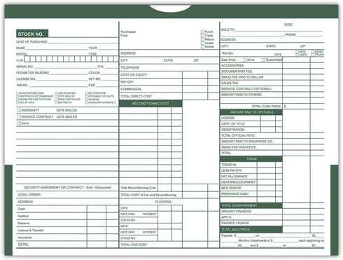 Printed Color Top Detailed Deal Jackets, Vehicle Dealer Envelopes (100 per Pack, Green)