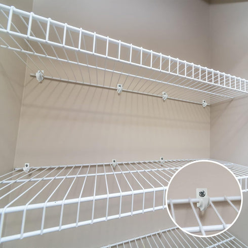 Wire Shelf Loop Clip Down Wall Clip, Heavy Duty Plastic Closet Shelf Bracket for Wire Shelving, 100 Pieces (White).