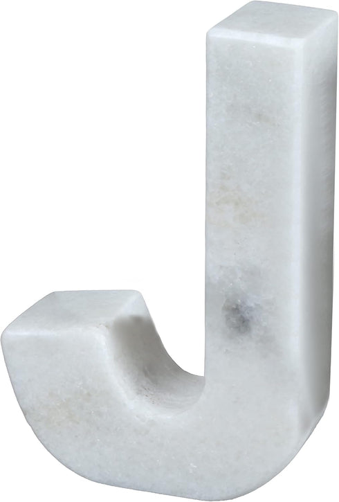 Handcrafted Natural Marble Letter J Bookend Solid Taj Mahal Marble Decorative Accent