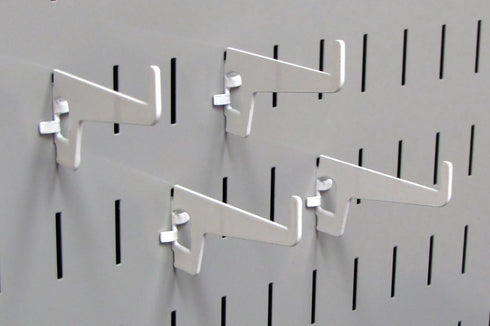 Wall Control Slotted Metal Pegboard Hooks Pack - 2-7/8in Long Reach Hook - White for Pegboard and Tool Board