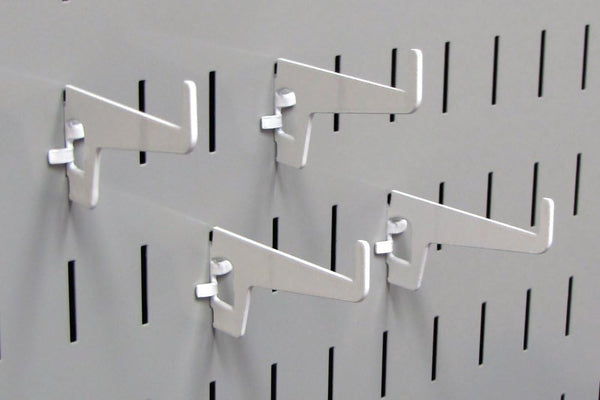 Wall Control Slotted Metal Pegboard Hooks Pack - 2-7/8in Long Reach Hook - White for Pegboard and Tool Board
