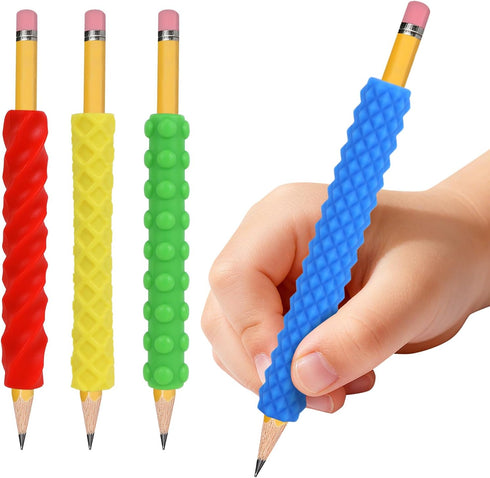CulinaCraft Sensory Pencil Grips for Kids 4 Pack, Quiet Classroom Fidget Toys, Textured