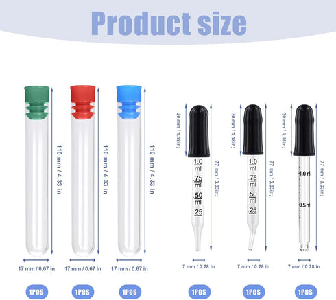 3pcs 1ml Eye Dropper, 3.03x0.28 Inch Liquid Pipettes 3 Types Glass Pipette Dropper with Measurements Bent, Ball & Straight Tip Detachable Medicine Dropper for Oil Laboratory (Black)