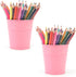 Pen Holder Cup for Desk, Metal Marker Pen Organizer, Small Tinplate Flower Pot for Office Home - 2 Pack (Pink)