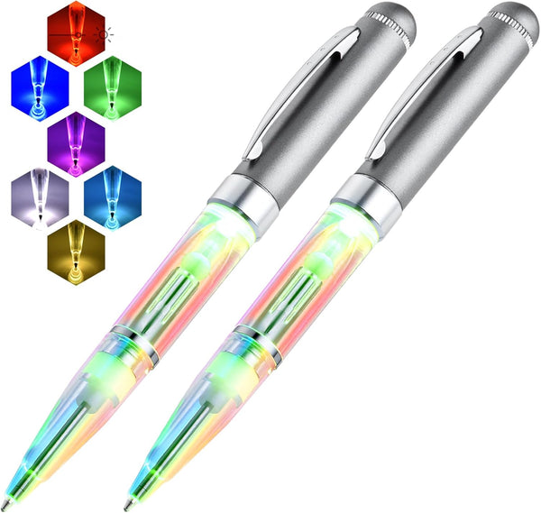 Penyeah 7 Colors in 1 Pen with Light, Lighted Multi-Color Changing LED Pen for Adults and Kids, 2 PK