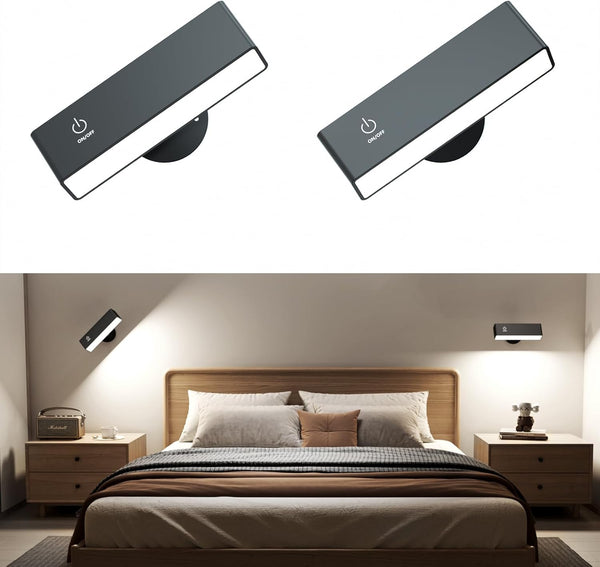Honalia Adhesive Wall Lights for Bedroom 2 Pack, Rechargeable Wall Lights with