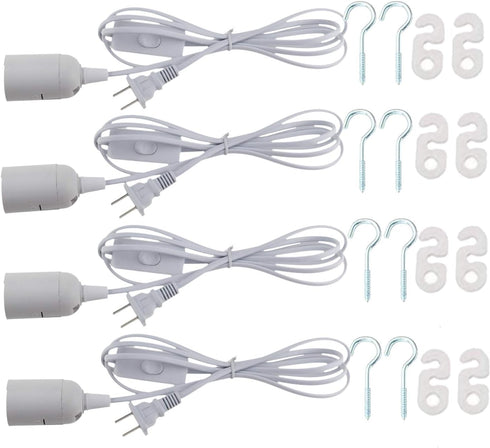 Rextin 4 pcs E26/E27 LED Light socket 5.9FT extension cord with On/Off