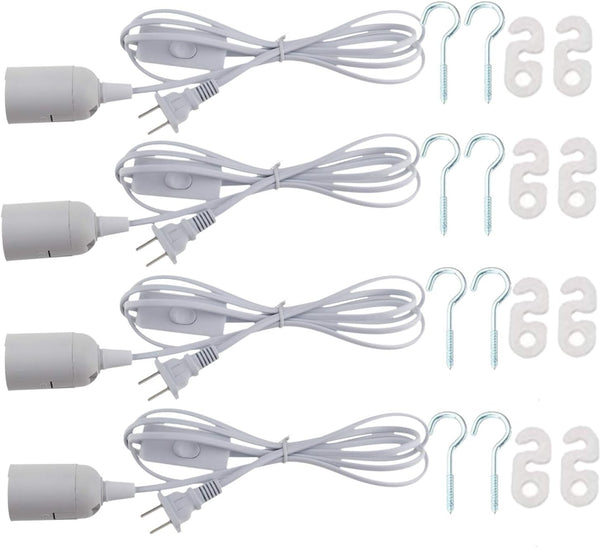 Rextin 4 pcs E26/E27 LED Light socket 5.9FT extension cord with On/Off