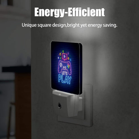 Game Neon Night Light, Let's Play Game Night Lights Plug into Wall Decor for Bedroom, Bathroom, Hallway, Kitchen, Dusk