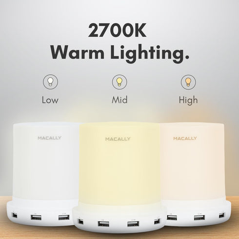 3 Dimmable Macally Small Touch Lamps for Nightstand - Bedside Lamp with USB Port - Way Short Table Lamp for Small