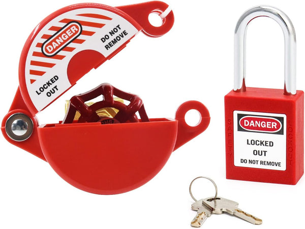 Gate Valve Lockout and Safety Padlock, 1 Set, Hose Bib Lock for Outdoor Faucet Knob, 1 to 2-1/2 in Dia Valve Handles,