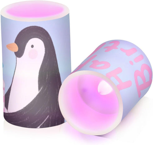 siphylline Set 2-Piecing Set Happy Birthday Penguin Blue LED Candles with Remote Control Bright Candles Party Decor