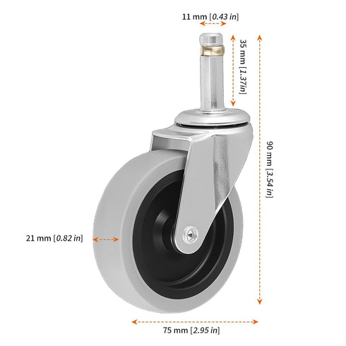 HOZEON 8Pcs 3 Inch Carts,880Lbs Swivel Stem Caster,TPR Stem Casters,Heavy Duty TPR Stem Casters Replacement Caster