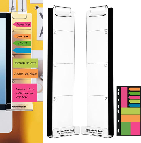 Set of 2 Monitor Memo Boards for Computer, Multifunction Acrylic Screen Message Reminder Pad with Phone Holder