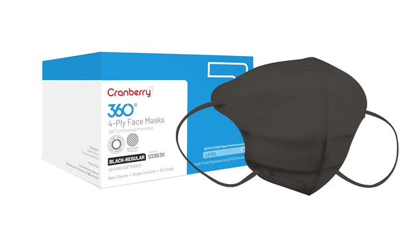Cranberry Q2863K 360 Earloop Face Mask Level 3, Black, Regular (Pack of