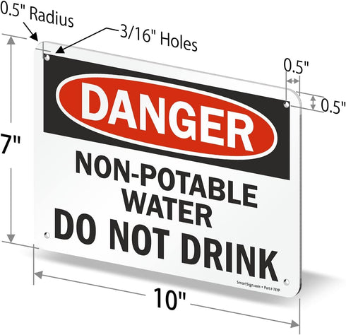SmartSign "Danger - Non-Potable Water Do Not Drink" Sign | Aluminum 7" x 10"