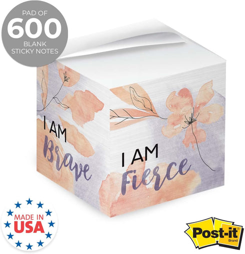 Floral Affirmation Sticky Note Cube / 600 Sheets / 2.75" Memo Block Printed on 4 Sides/Four Empowering Messages On Each Side