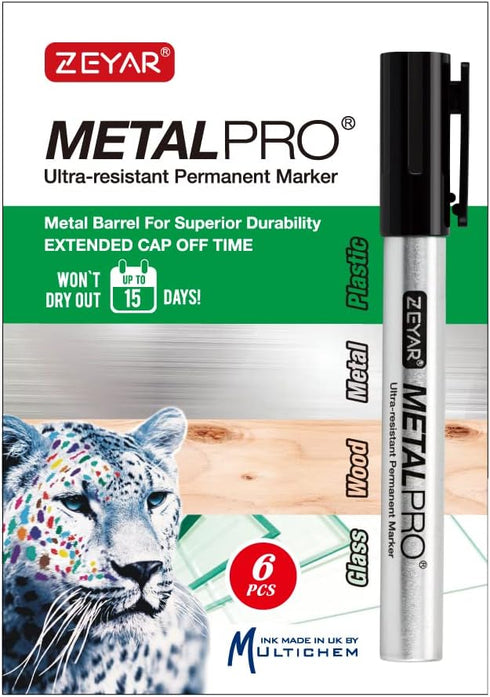 ZEYAR Permanent Markers, Chisel Tip Medium Point, Waterproof & Smear Proof ink, Aluminum Barrel Markers, Quick Drying (3 Black, 1 Blue, 1 Red, 1 Green) by ZEYAR