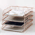Jolitac Rose Gold 4-Tier Stackable Paper Tray Desk Organizer, Decorative Stacking Rack for File Documents in Home &