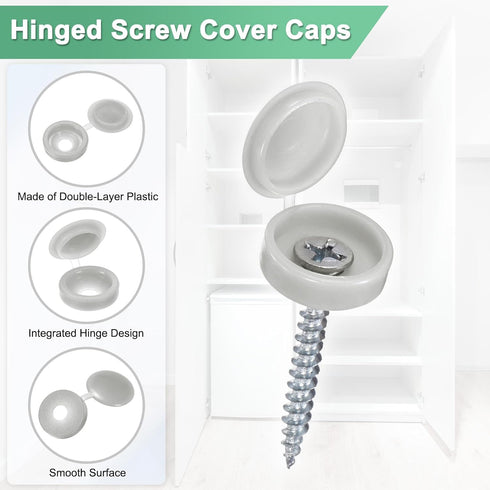 M METERXITY 100-Pack 4mm M3 M4 M5 Plastic Hinged Screw Cover Caps, Shutter Screws with Caps, Fold Snap Washer Covers