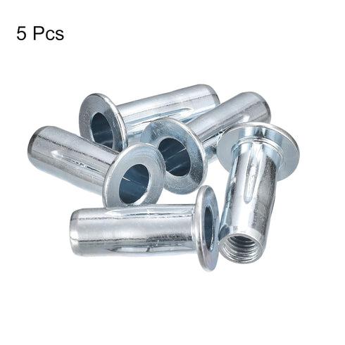 uxcell M8 Multi-Grip Rivet Nuts, 5pcs Pre-Bulbed Shank Flat Head Carbon Steel Insert Nuts for Construction