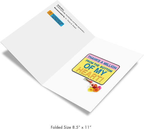 NobleWorks Jumbo Thank You Greeting Card 8.5 x 11 Inch with Envelope (1 Pack) Tanxamill J6609