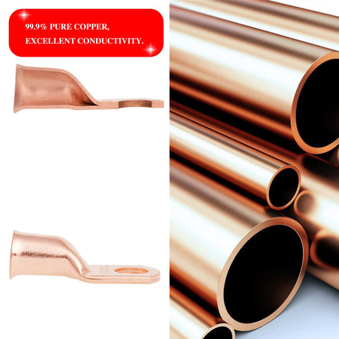 10PCS 2AWG - 3/8''Stud Heavy Duty Copper Terminals, Battery Cable Crimp Lugs, Battery Cable Ends, Bare Copper Eyelets