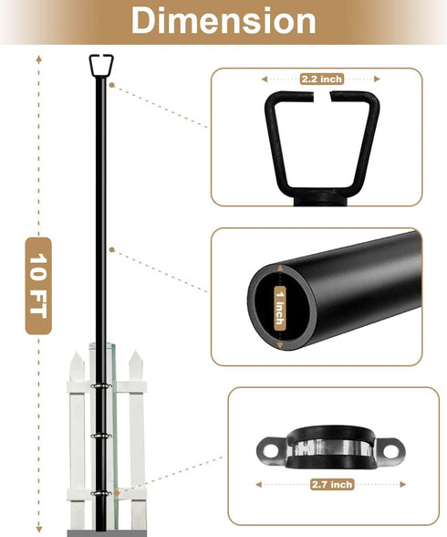 Queension 10FT 1 Pack Deck String Light Poles for Outdoor String Lights for Garden, Backyard, Patio Lighting Stand