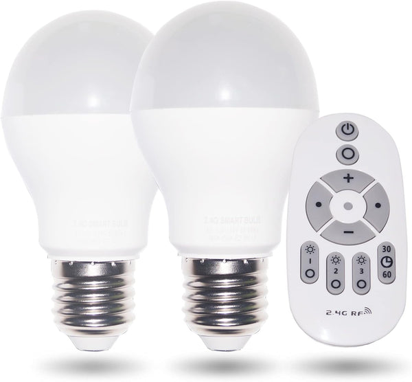 Smart LED Light Bulb Dimmable with Remote Control, E27 9W, Adjustable Color Temperature and Brightness, 2 Pack