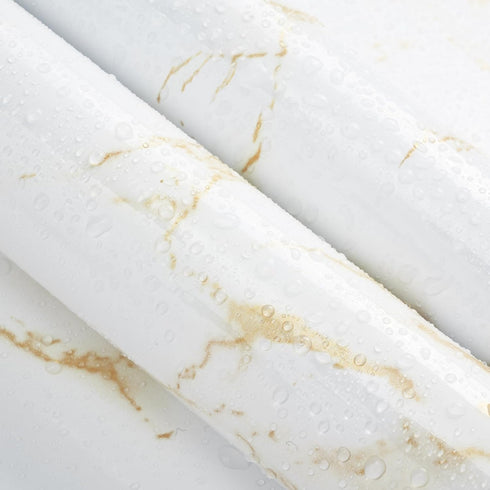 White Marble Contact Paper, 15.7"x78.7", Glossy Peel and Stick Wallpaper with Yellow Marble Grain for Decor