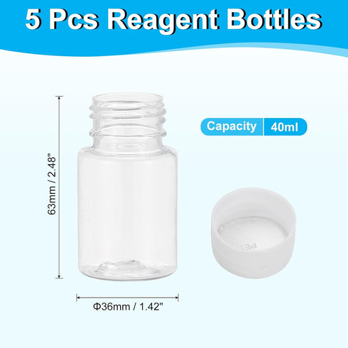 PATIKIL 5 Pcs 40ml Reagent Bottles, PET Wide Mouth Round Bottles with Screw Cap for Lab Water Reagent Liquids Solid Sample Storage Seal, Transparent by PATIKIL