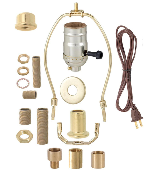 B&P Lamp Brass Finish Floor Lamp Wiring Kit with a 3-Way Socket,