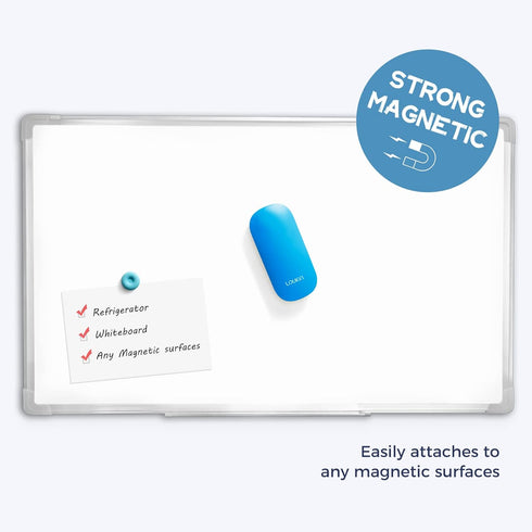 loukin Magnetic Dry Erase Eraser with 3 Replaceable Felt Pads and 3.4 oz Whiteboard Cleaner Included (Blue)