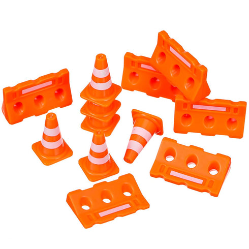 TOPPERFUN 48Pcs Set, Mini Plastic Traffic Cones, Miniature Fence Barricade Signs, Construction Road Small Orange Cone