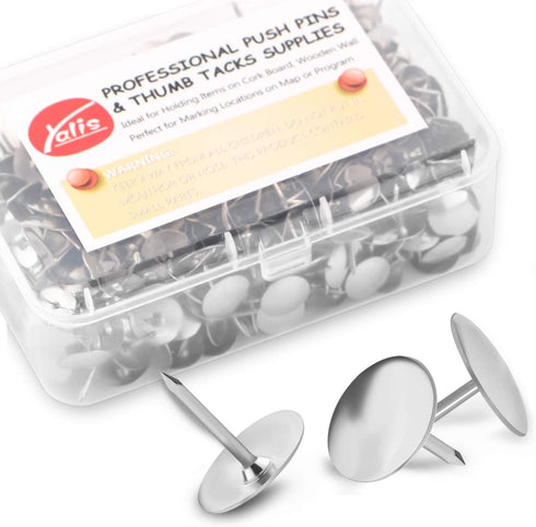 Yalis Thumb Tacks 500-count, 3/8-inch Steel Round Push Pins for Corkboard, Silver