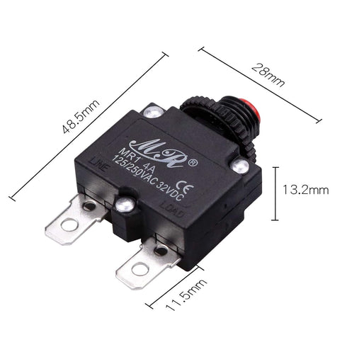 4 Amps Thermal Circuit Breakers, 125/250V AC 32V DC Push Button Manual Reset Overload Protector Circuit Breaker Switch,