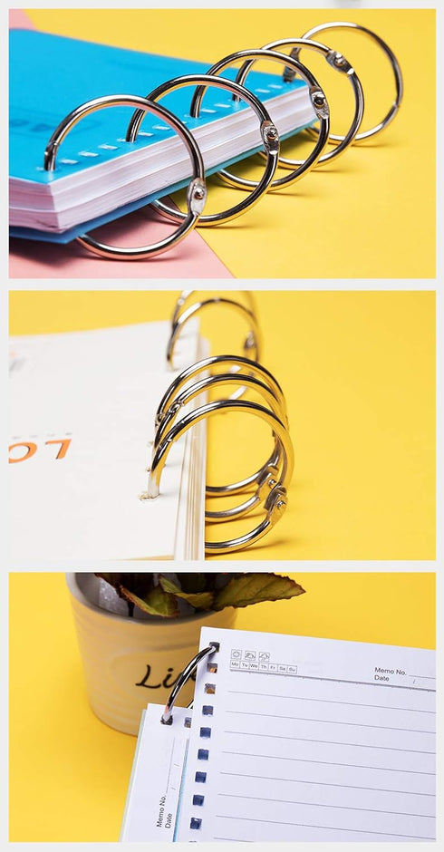 Loose Leaf Binder Rings, 1-Inch (100 Pack), Office Metal Book Rings for School, Nickel Plated Steel