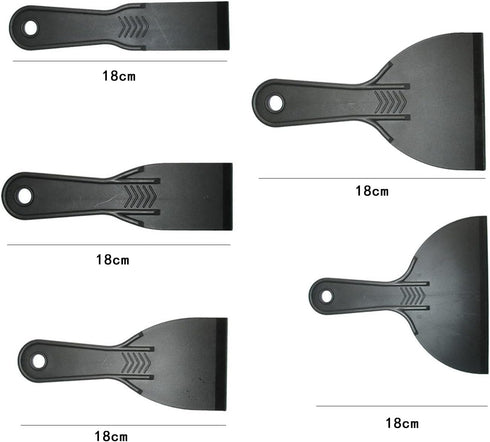 Plastic Putty Knife Set, 5 Pcs Flexible Paint Scrapers Tool, Black Filling Knife Set for Patching, Spackling, Wallpaper
