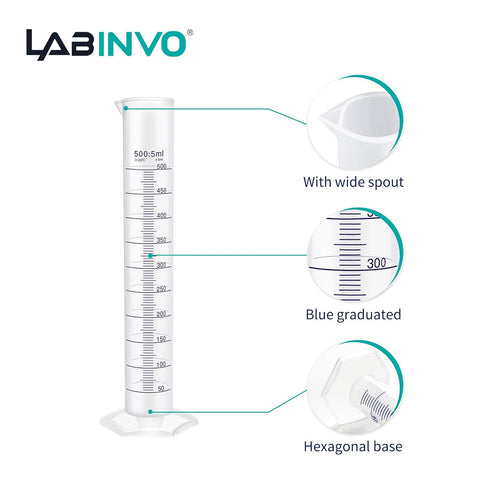 500ml Graduated Cylinder Set, 2pcs Blue Printed Plastic Measuring Cylinders with Spout