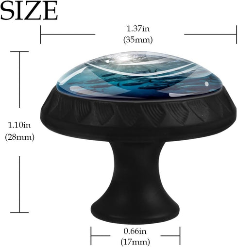 (2) Black Base Underwater Scene with School of Tuna Pattern Cabinet Knobs, Drawer Pulls for Dresser Cupboard Wardrobe