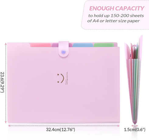 SKYDUE Expanding File Folder - 5 Pockets Cute Accordion Organizer, Letter Size Filing Folder, Portable Paper Receipt